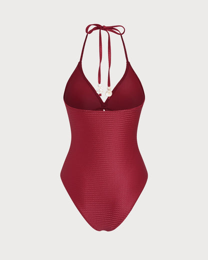 Red Halter One-Piece Swimsuit