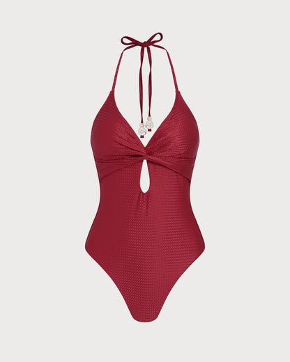 Red Halter One-Piece Swimsuit