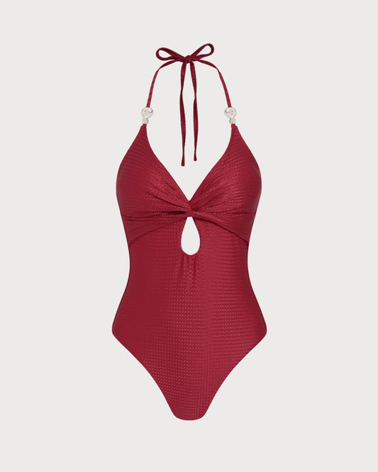 Red Halter One-Piece Swimsuit
