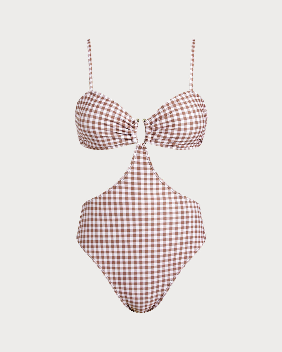 One-Piece Checkered Coffee Bathing Suit