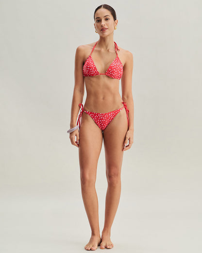 Red Floral Tie Side Triangle Bikini Set