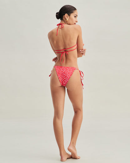 Red Floral Tie Side Triangle Bikini Set