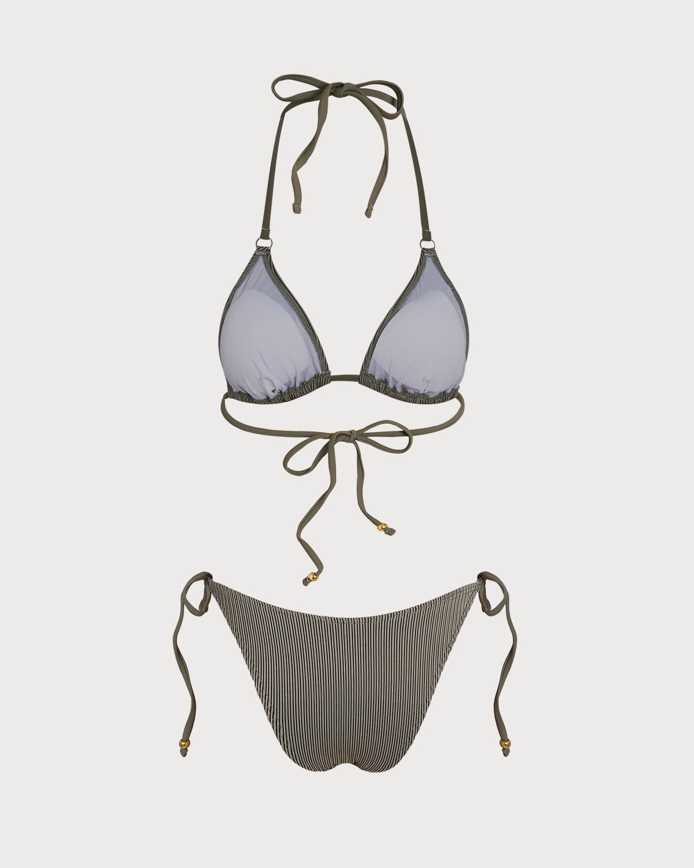 Green Striped Triangle Bikini Set