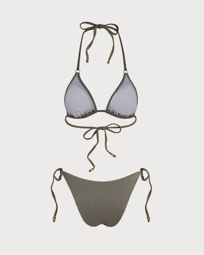 Green Striped Triangle Bikini Set