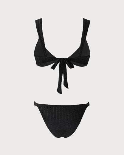 Black Bralette Bikini Set with V-Neck