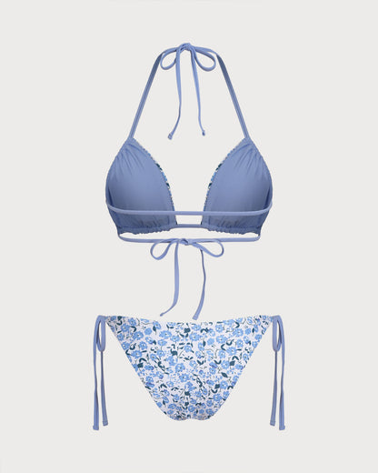 Floral Blue Triangle Bikini Set