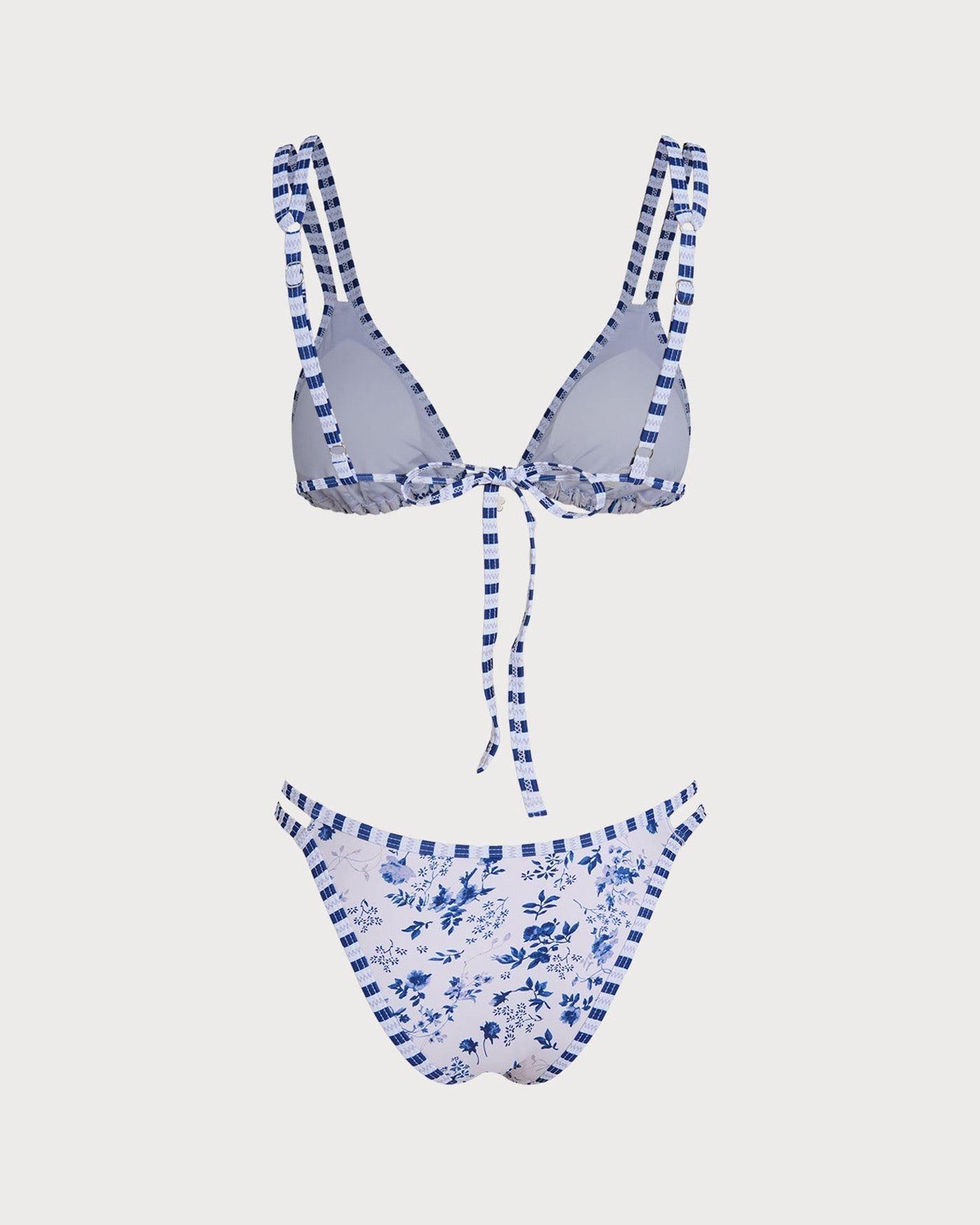 White Floral String Triangle Bikini Set