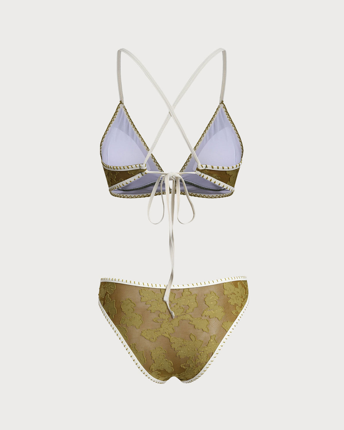 Triangle Bikini Set with Padding and Green Flowers