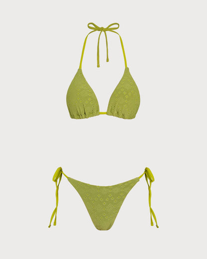 Textured Green Triangle Bikini Set