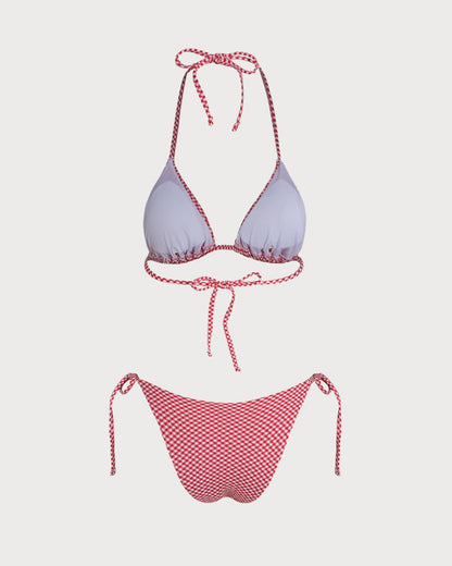 Red Checkered Triangle Bikini Set