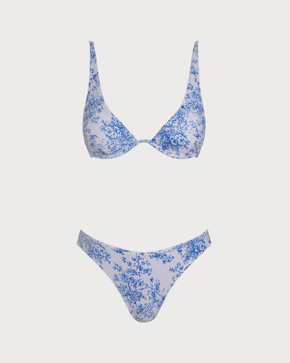Blue Floral Underwire Bikini Set