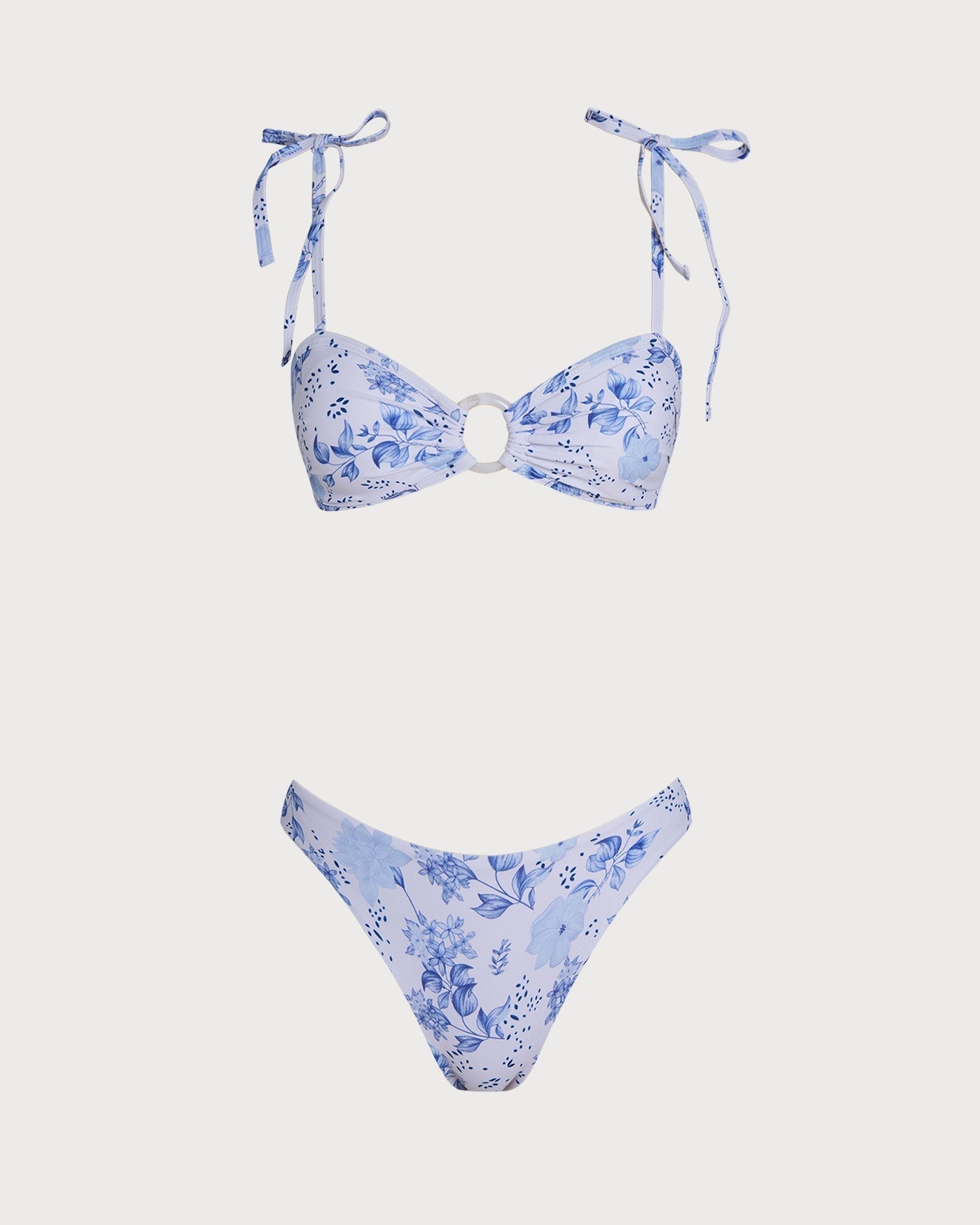 Triangle Bikini Set with White Flower Straps