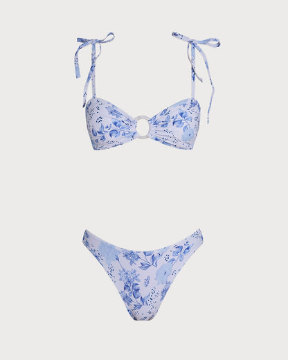 Triangle Bikini Set with White Flower Straps