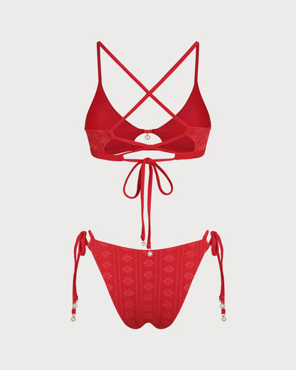 Textured Bikini Set with U-Neck