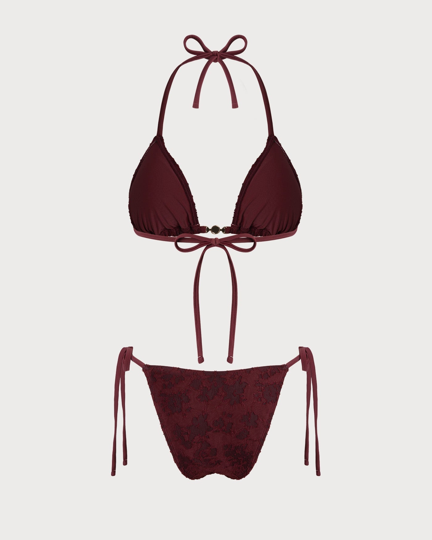 Textured Bikini with Halter in Brick Red