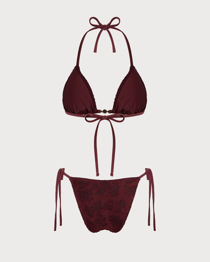Textured Bikini with Halter in Brick Red