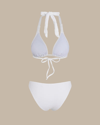 White Textured Halter Triangle Bikini Set