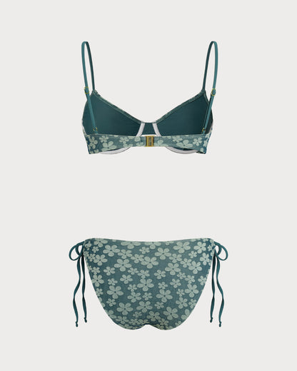 Green Floral Bikini Set with Underwire