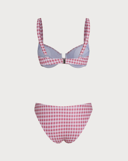 Red Checkered Bikini Set with Underwire