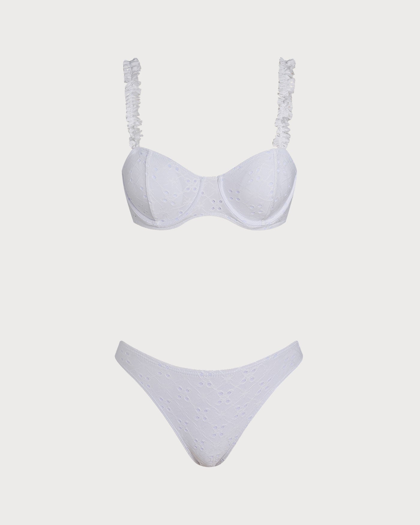 White Jacquard Bikini Set with Ropes