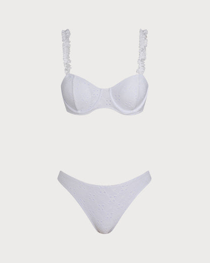 White Jacquard Bikini Set with Ropes