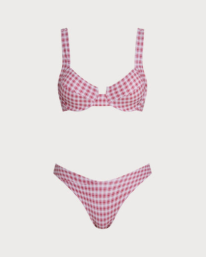 Red Checkered Bikini Set with Underwire