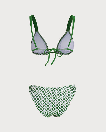Green Striped Triangle Bikini Set