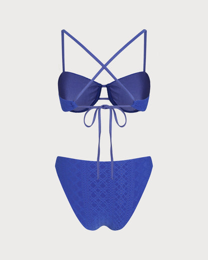 Bikini Set with Underwire and Textured Lace in Blue
