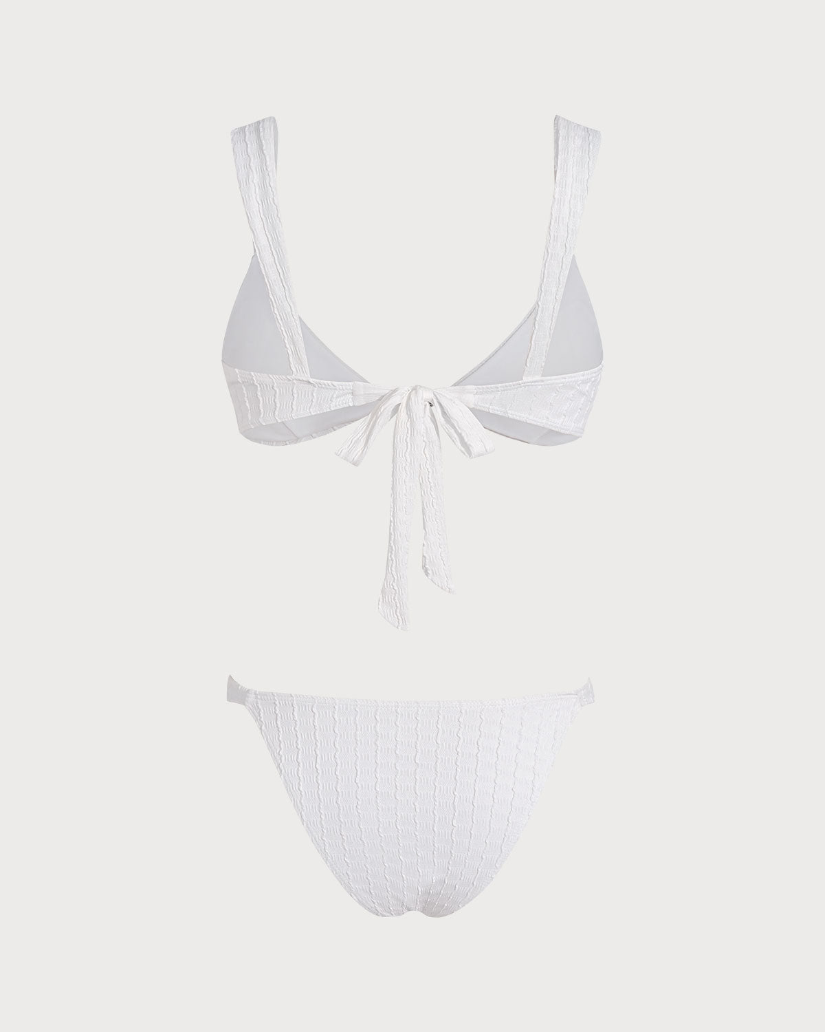Textured Bikini Set with White V-Neck Bralette