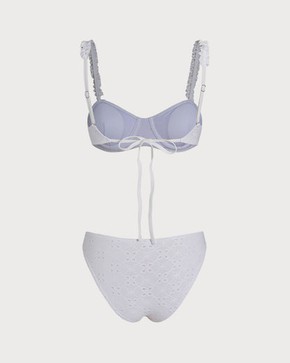 White Jacquard Bikini Set with Ropes