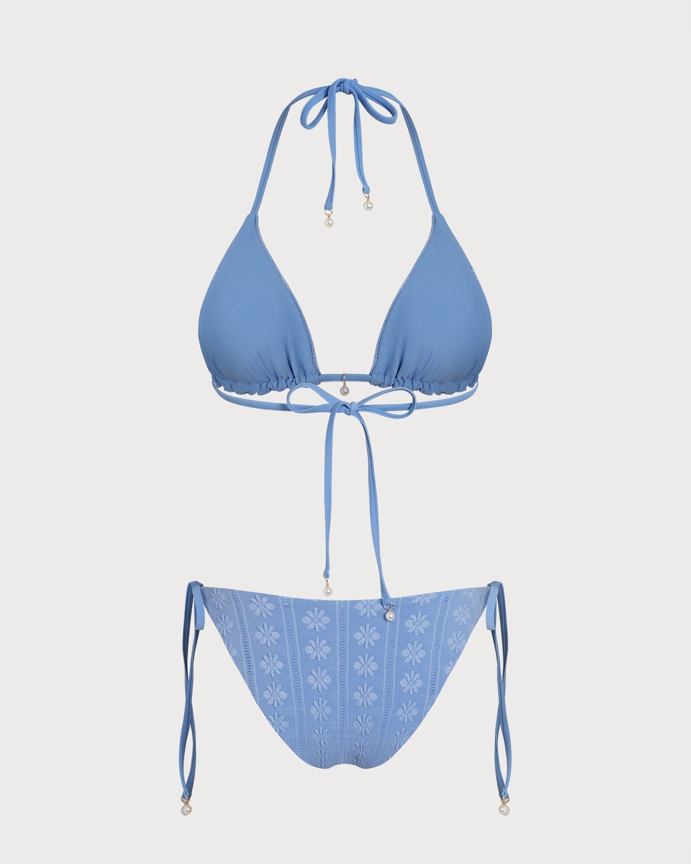 Reversible Triangle Bikini Set with Halter Blue