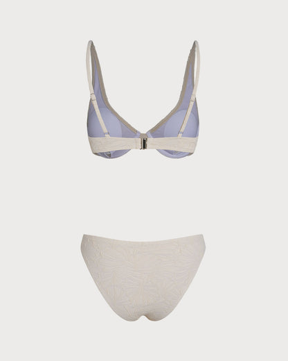 Beige Jacquard Underwire Bikini Set