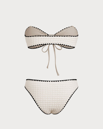 Contrasting White Bandeau Bikini Set