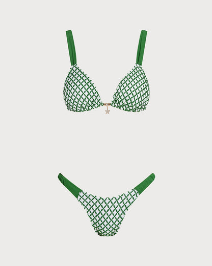 Green Striped Triangle Bikini Set