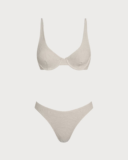 Beige Jacquard Underwire Bikini Set