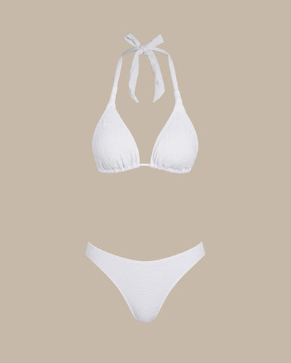 White Textured Halter Triangle Bikini Set