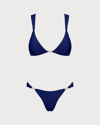 Textured Triangle Bikini Set in Royal Blue