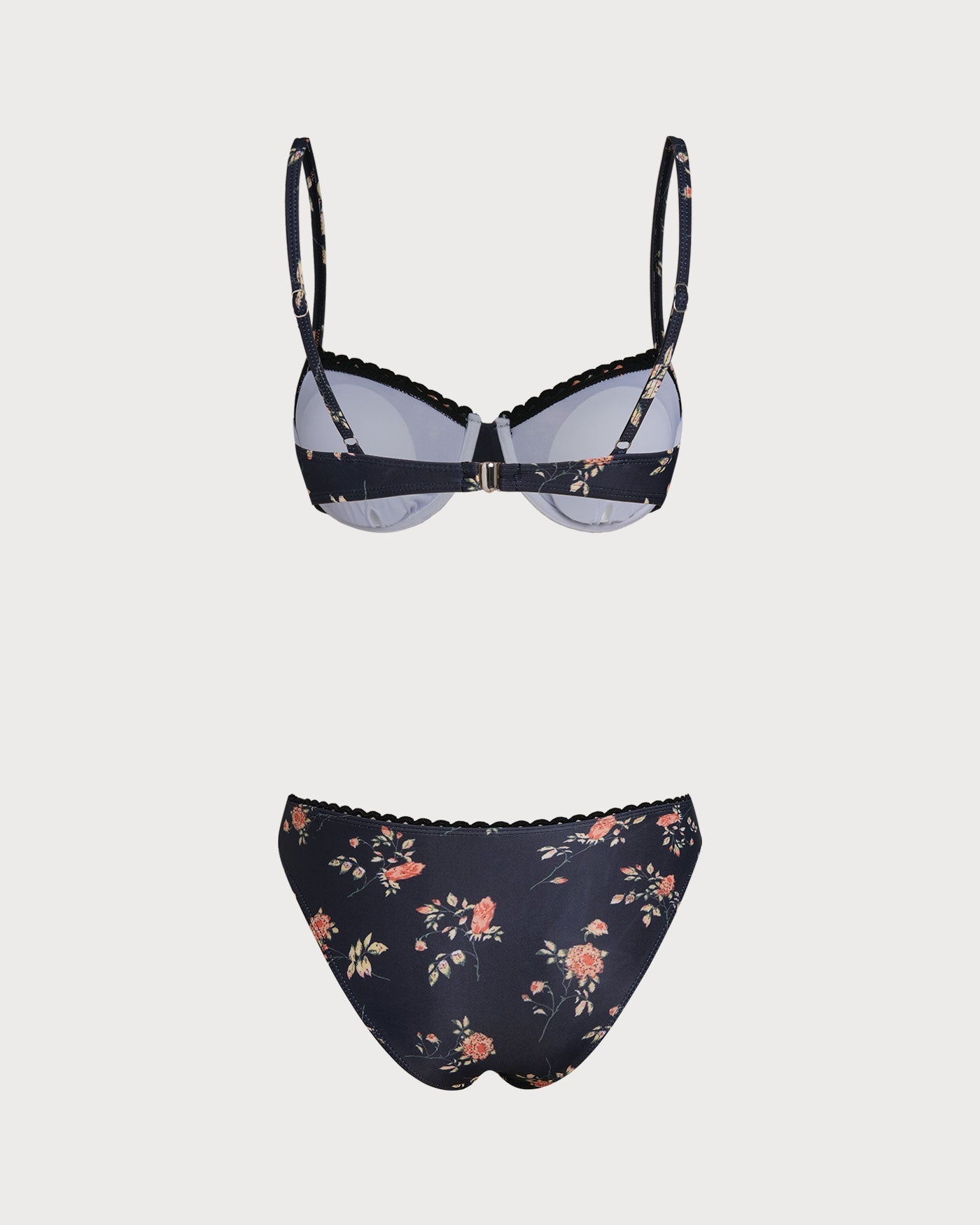 Navy Floral Bikini Set with Underwire