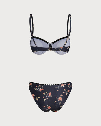Navy Floral Bikini Set with Underwire