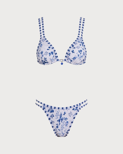 White Floral String Triangle Bikini Set