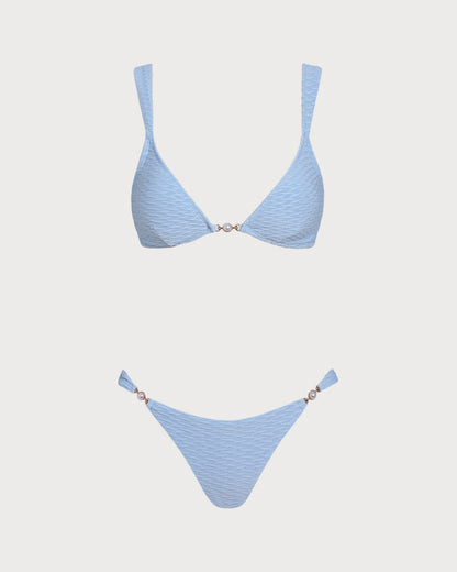Textured Triangle Bikini Set in Blue
