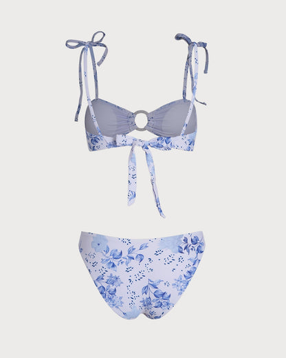 Triangle Bikini Set with White Flower Straps