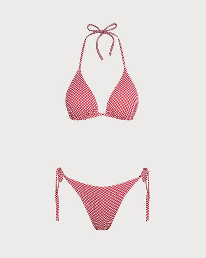 Red Checkered Triangle Bikini Set