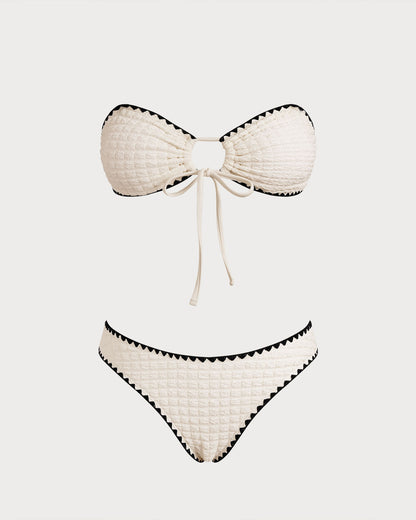 Contrasting White Bandeau Bikini Set