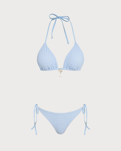 Triangle Bikini Set with Straps and Blue Cord