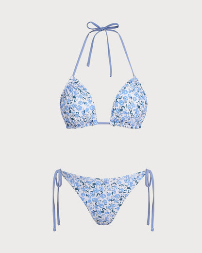 Floral Blue Triangle Bikini Set