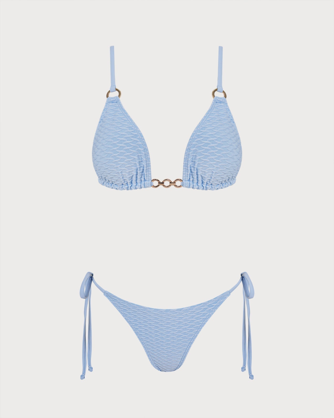 Triangle Bikini Set with O-Ring and V-Neck in Blue