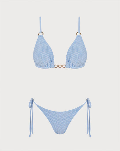 Triangle Bikini Set with O-Ring and V-Neck in Blue