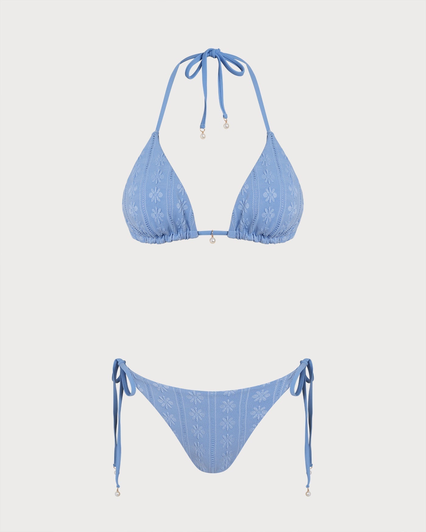 Reversible Triangle Bikini Set with Halter Blue