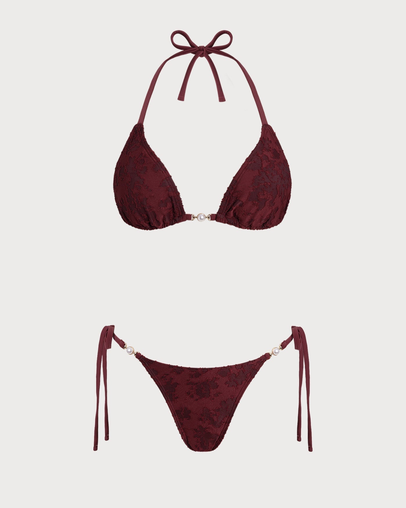 Textured Bikini with Halter in Brick Red